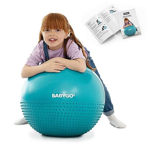 BABYGO® Sensory Exercise Ball | Peanut Ball for Kids | Autism Therapy Calming Development Activities Motor Skills | Exercise Book & Pump Included 45CM,Blue|Orange (Kids Sensory Exercise Ball, Blue)