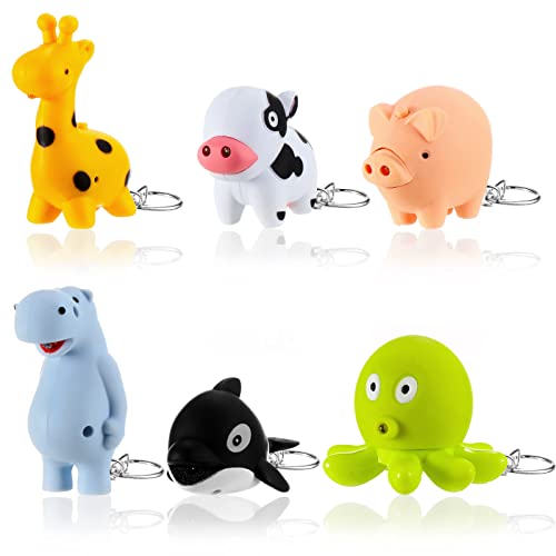 6 Pieces Nurse Flashlight Pediatric Nurse Flashlight Keychain Animal Flashlight Puppy Keychain Tiger Flamingo Sloth Dinosaur Cat Flashlight Keychain Pen Lights for Nurses Badge Reel (Cute)