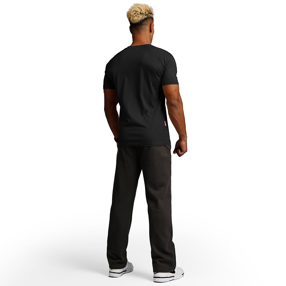 BVSN Casual Short Sleeve Crew Neck Classic Wicking Breathable Fitness Muscle Athletic T Shirts Men (US, Alpha, Large, Regular, Black)
