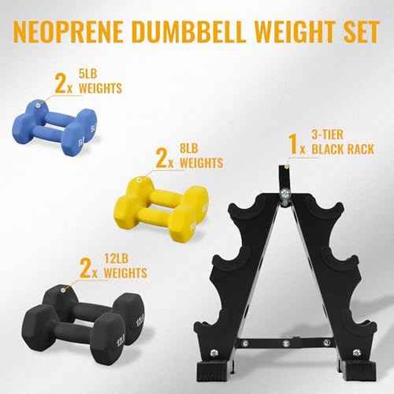 Fitvids Neoprene Coated Dumbbell Set with Rack, Free Hand Weight Set For Home Gym Workout, Anti-Slip, Anti-roll, 20LBS, 32LBS, 50LBS and 56LBS Sets, Multiple Weight Options
