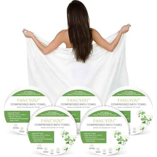 Compressed Towel Tablets Disposable Bath Towels for Travel, 55.1 x 27.5 inch Large Face Cloths Compact Reusable Body Washcloths for Hotel Bathroom Camping Beach Swimming Vacation(5 Pack Green)