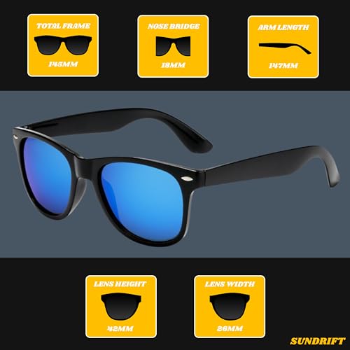 SUNDRIFT Sunglasses for Men & Women | Polarized Sunglasses | All-Terrain Glasses | UV400 Protection | Perfect for Hiking, Boating, Swimming, & Golfing | 3 Pack With Blue, Orange, & Olive Lenses