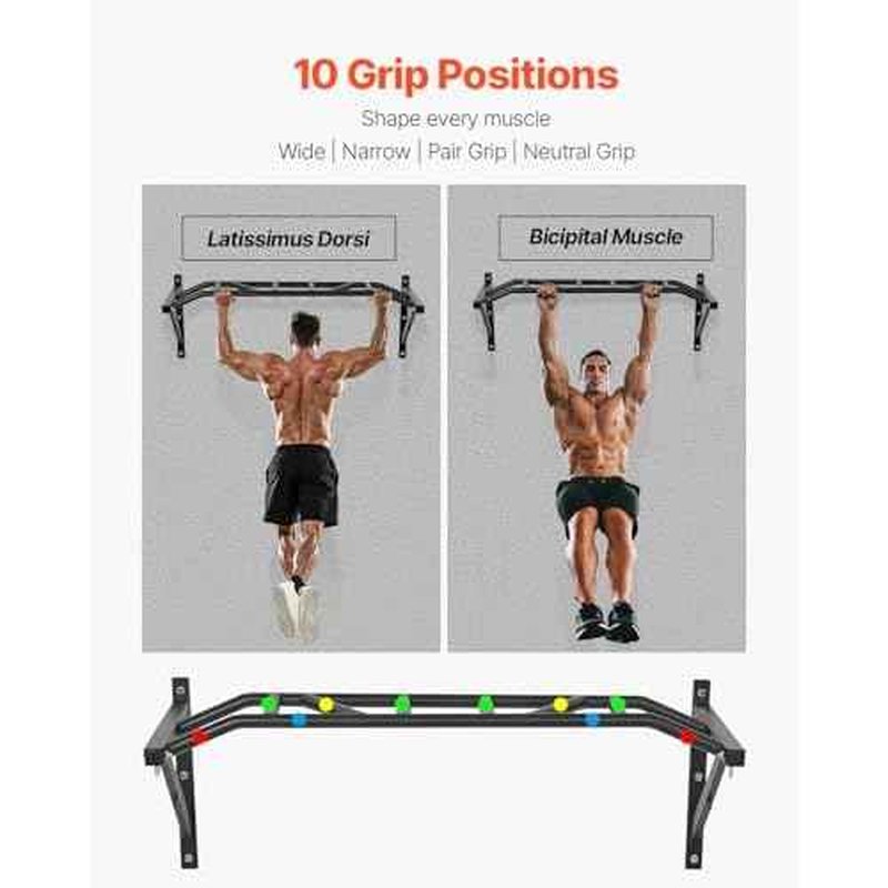 VEVOR Pull Up Bar, Multi-Grip Wall Mounted Pull Ups, 50 in Width Multifunctional Chin Up Training Station, Heavy Duty Steel Upper Body Workout Bars with Hangers, 440 lbs Weight Capacity, for Home Gym