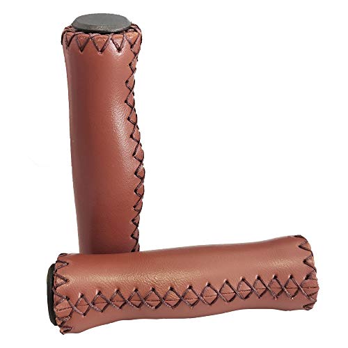 Brown Beach Cruiser Bike Bicycle Soft Synthetic Leather Handlebar Cover Grips Bar with End Cap and Needle