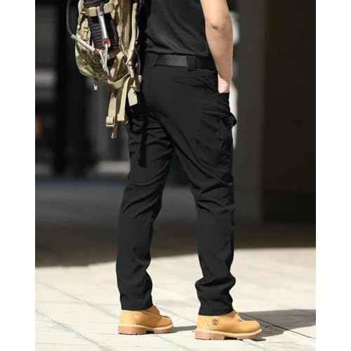 Men's Tactical Pants Stretch Waterproof Fabric Durable Cargo Pants for Hiking Casual Work Multi Pockets (No Belt)