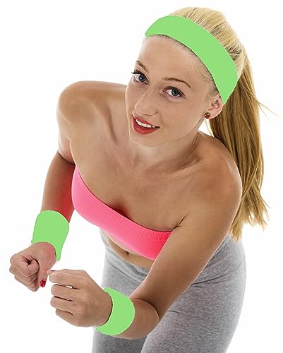 80s Sweatbands Neon Sweatbands Set Includes Pink, Blue, Yellow and Green Headband and Wristbands, Sweat Bands Headbands for Women with Matching Wristbands, Sweatbands for Women for Halloween Costumes