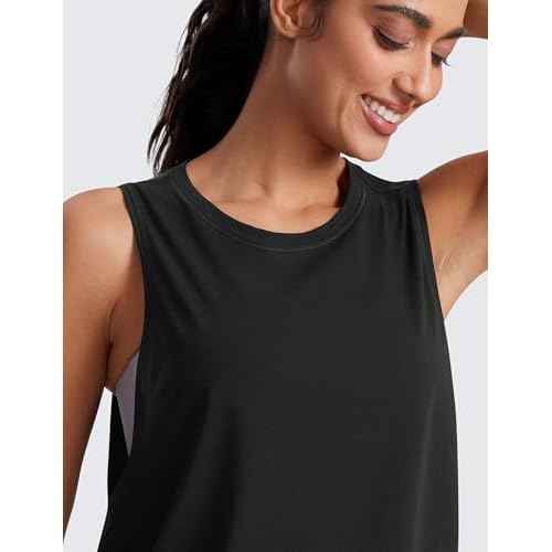 CRZ YOGA Pima Cotton Cropped Workout Tank Tops for Women - Sleeveless Sports Athletic Yoga Running Gym Crop Shirts