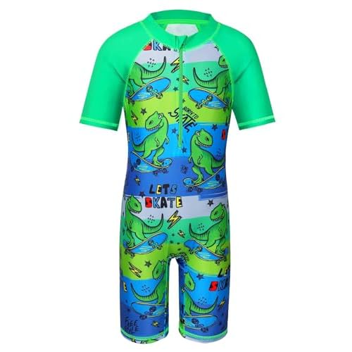 TFJH E One-Piece Boys Short Sleeve Swimsuits Rash Guard Suits Swimwear 50+ UV Sun Protective Zip