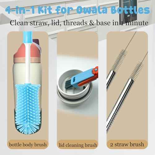 4 Pack Water Bottle Cleaning Kit Straw Cleaner Bottle Brush Cleaner for Owala FreeSip 24oz/32oz/40oz, Silicone Long Brush for Owala, Sport Bottles, Water Bottles, Coffee Mugs