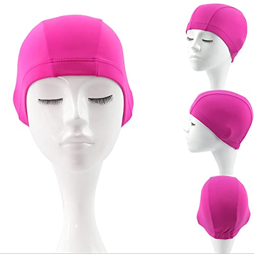 2 Pcs Unisex Polyester Swim Caps Long Hair Swimming Caps Fabric Bathing Caps Comfortable Swim Hats for Men Women Black and Blue