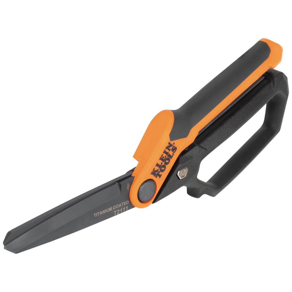 Klein Tools T2111 Titanium-Coated Professional Scissors, High Leverage Stainless Steel Shears, Serrated Blades, Cuts Heavy Duty Material, 10-Inch