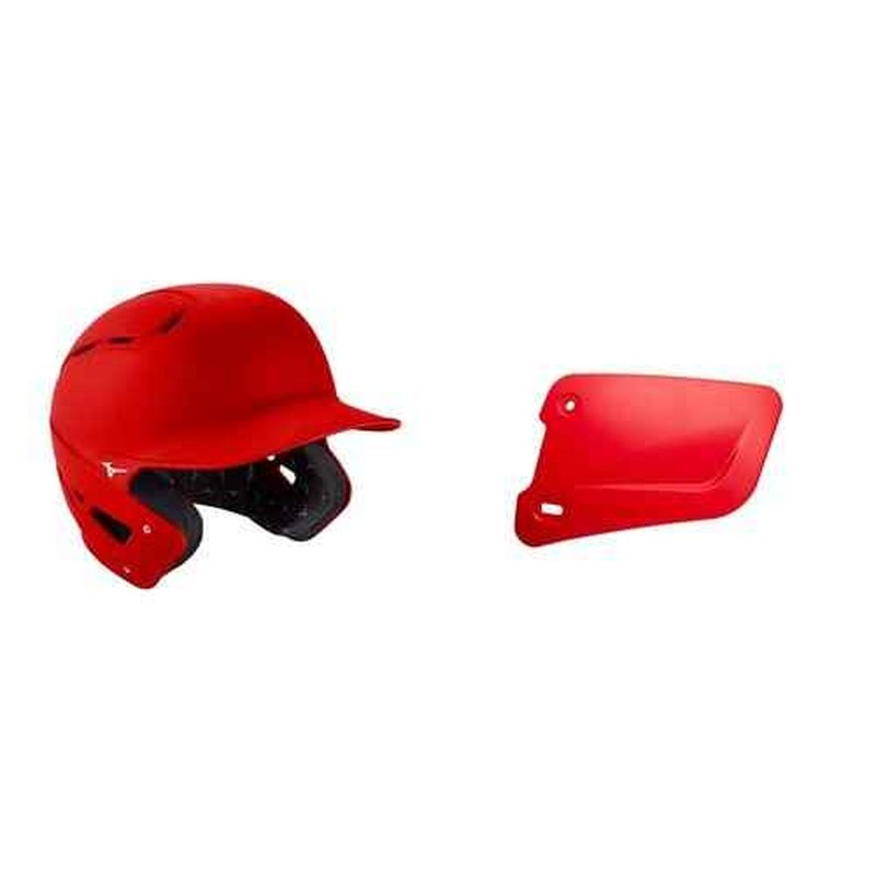 Bundle of Mizuno B6 Youth Baseball Batting Helmet, Red, Youth One Size + Mizuno Batters Face Protector, Red, Left Hand Batter
