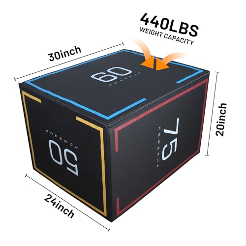 3-in-1 20''x24''x16''Dense Foam Plyometric Jump Box,Extra Firm Stable Box Jumps for Home Gym,Exercise Foam Plyo Box for Fitness Training-Step-Ups,Split Squats,Dips,Non-Slip Box Jump Cube,3 Sizes