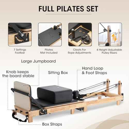 Pilates Reformer, PAETA 92" Wooden Foldable Pilates Reformer Machine with Springs, Pilates Machines for Home Use and Studio, Pilates Equipment with Sitting Box, Jump Board and Accessories