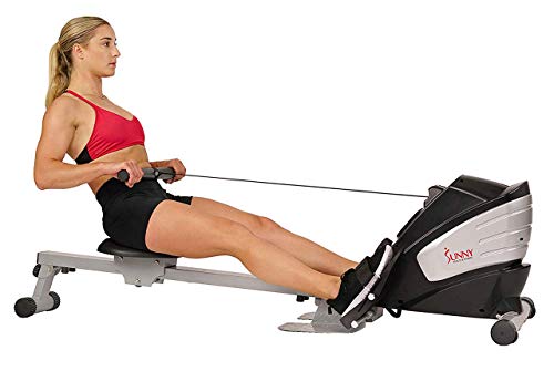 Sunny Health & Fitness Dual Function Magnetic Rowing Machine w/Digital Monitor, Multi-Exercise Step Plates, 275 LB Max Weight and Foldable - SF-RW5622 (Steel)