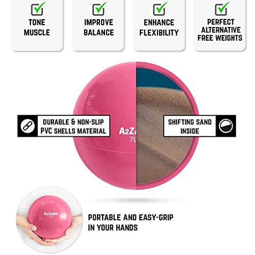 A2ZCARE Toning Ball - Weighted Toning Exercise Ball - Soft Weighted Medicine Ball for Pilates, Yoga, Physical Therapy and Fitness (Pink (7lbs))