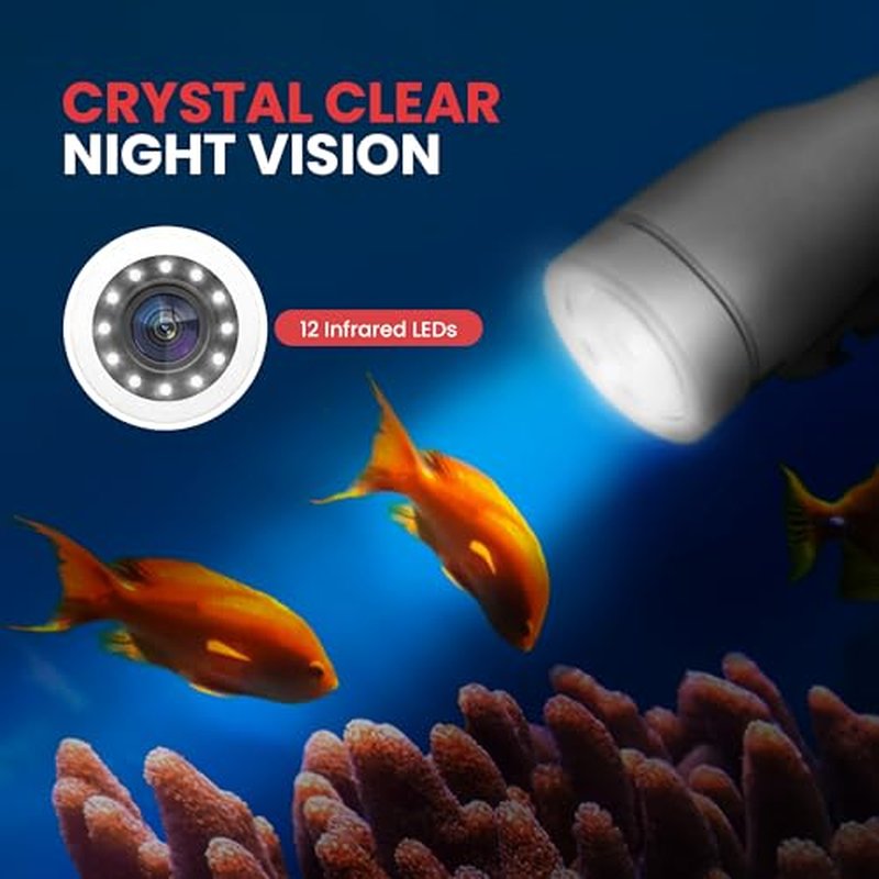 Pyle 4.3" LCD Portable Underwater Fishing Camera ? 1000TVL Waterproof Fish Finder with 12 Infrared LED Lights, IP68 Rated for Ice, Lake & Ocean Fishing, Carry Case Included (Black)