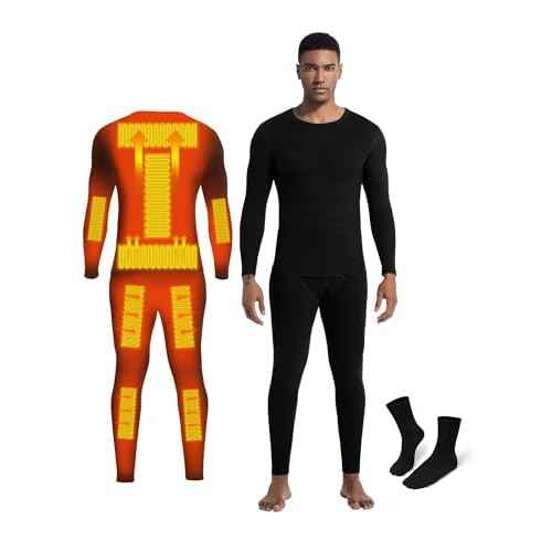 Warm Thermal Underwear Set Mens Base Layer Long Johns Winter Hunting Gear Bottom Leggings Top with Mens Crew Socks