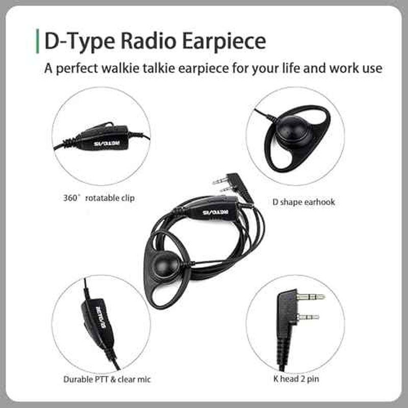 Retevis Case of 10, Walkie Talkies Earpiece with Mic 2 Pin D-Type Headset for H-777 RT22 RT21 RT86S, Compatible with Pxton Kenwood Baofeng BF-888S Walkie Talkies, Walkie Talkie Earpiece(10 Pack)