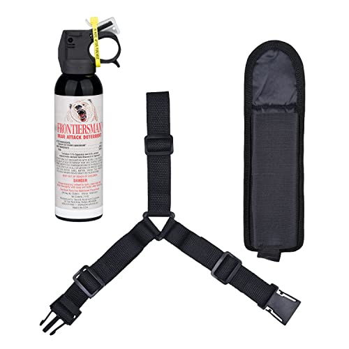 SABRE Frontiersman 7.9 fl oz. Bear Spray, Maximum Strength 2.0% Major Capsaicinoids, Powerful 30 ft. Range Bear Deterrent, Outdoor Camping & Hiking Protection, Quick Draw Holster & Multipack Options