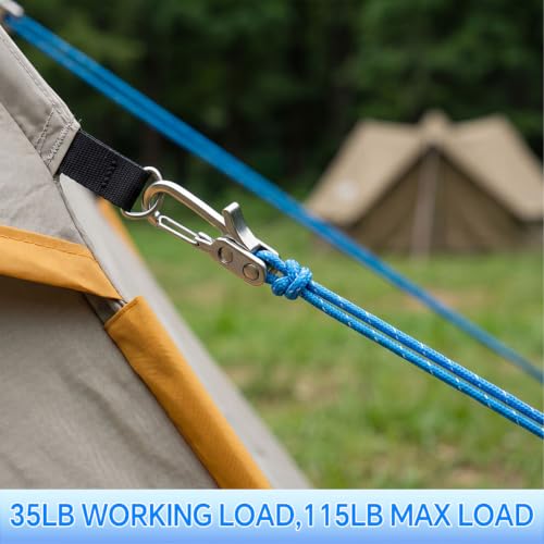 12 Pack Rope Rollers with Paracord Tensioner & Locking Buckle - Heavy Duty Tie Down for Camping, Boating & Outdoor Use