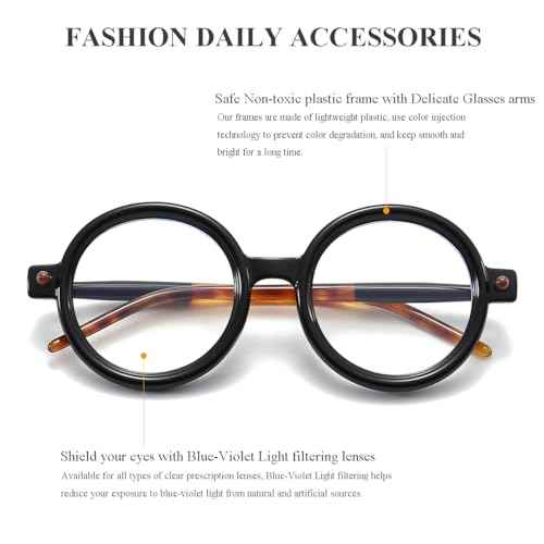 Gleyemor Retro Round Glasses for Men Women Vintage Circle Glasses Frames Costume Cosplay Eyeglasses Anti Blue Light Lens