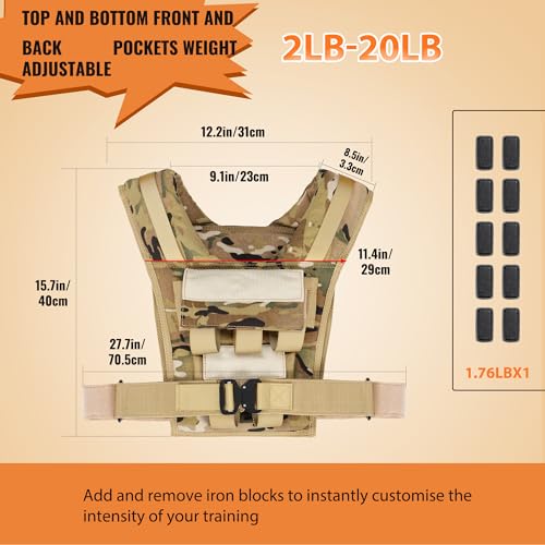 Weighted Vest, Rengue 20lb Weight Vest With Shoulder Pads, Adjustable Weighted Vest Men for Strength Training, Fitness Sports Training, Weight Vest for Men and Women (Multicam)