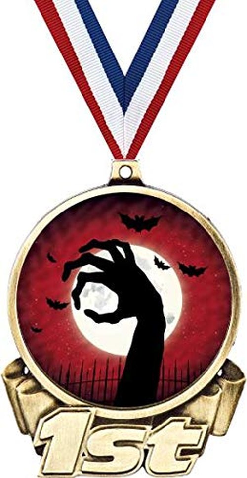 Zombie First Place Medal, 3" Gold Halloween Zombie Hand Trophy Medal Award 5 Pack Prime