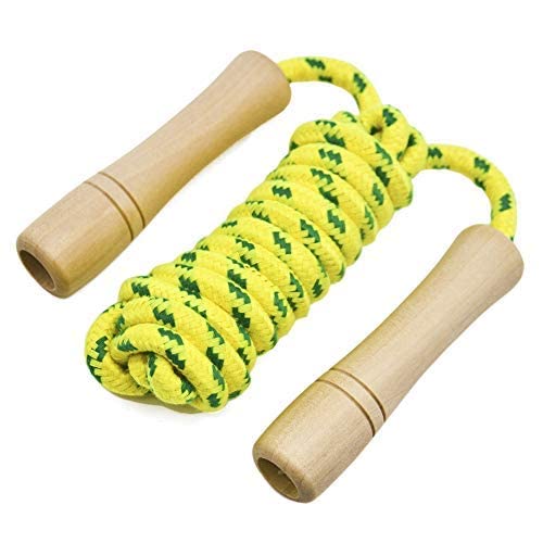 Cotton Jump Rope for Kids - Wooden Handle - Adjustable Cotton Braided Fitness Skipping Rope - Outdoor Fun Activity, Great Party Favor, Exercise Activity, Pack of 2 (Yellow+Pink)