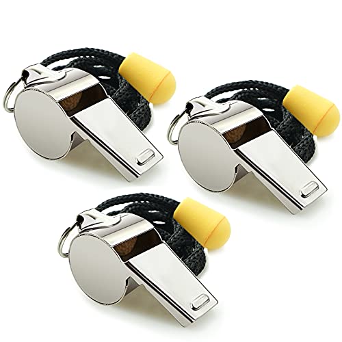 Hipat Stainless Steel Sports Whistles with Lanyard, Loud Crisp Sound Whistles Great for Coaches, Referees, and Officials