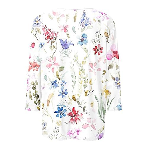 3/4 Sleeve Tops for Women 2024 Summer Shirts V Neck Floral Tshirts Button Peasant Blouses Loose Graphic Tees T-Shirts, Tshirts Shirts for Women Trendy, Plus Size Tops for Women