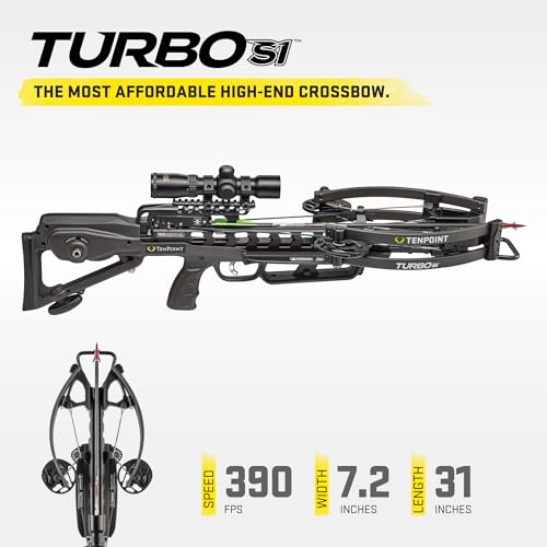 TenPoint Turbo S1 Crossbow, Moss Green - 390 FPS - Equipped with RangeMaster Pro Variable Speed Scope + ACUslide Cocking & De-Cocking System - Lowest-Priced ACUslide Safe De-Cocking Crossbow