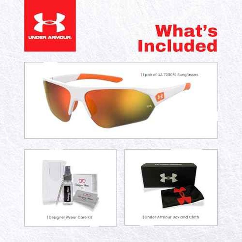 Under Armour UA7000 Instinct 0IXN/50 69MM White Orange/Blue Gradient Wrap Around Sunglasses for Youth (For girls For boys) +BUNDLE with ACCESSORY EYEWEAR KIT