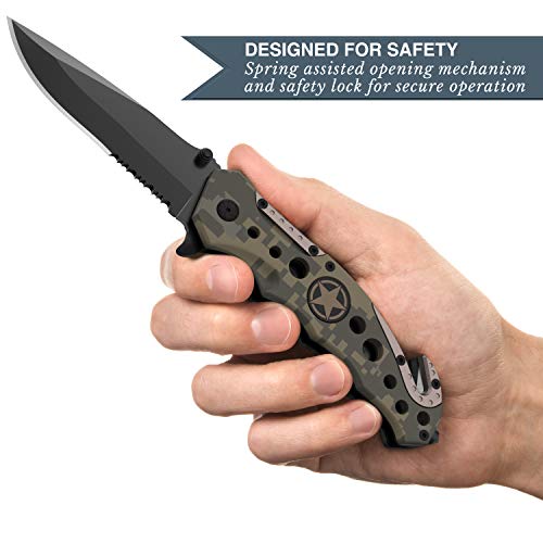 Swiss Safe 3-in-1 Tactical Knife for Military and First Responders - Military Camouflage