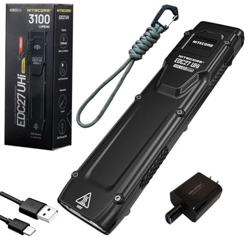 Nitecore EDC27 UHi 3100 Lumen USB Rechargeable Slim Body LED Flashlight EdisonBright Brand Charging Adapter