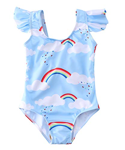 M2C Girls Ruffle Strap One Piece Swimsuit with Bow-Knot Backless 6-7 Blue