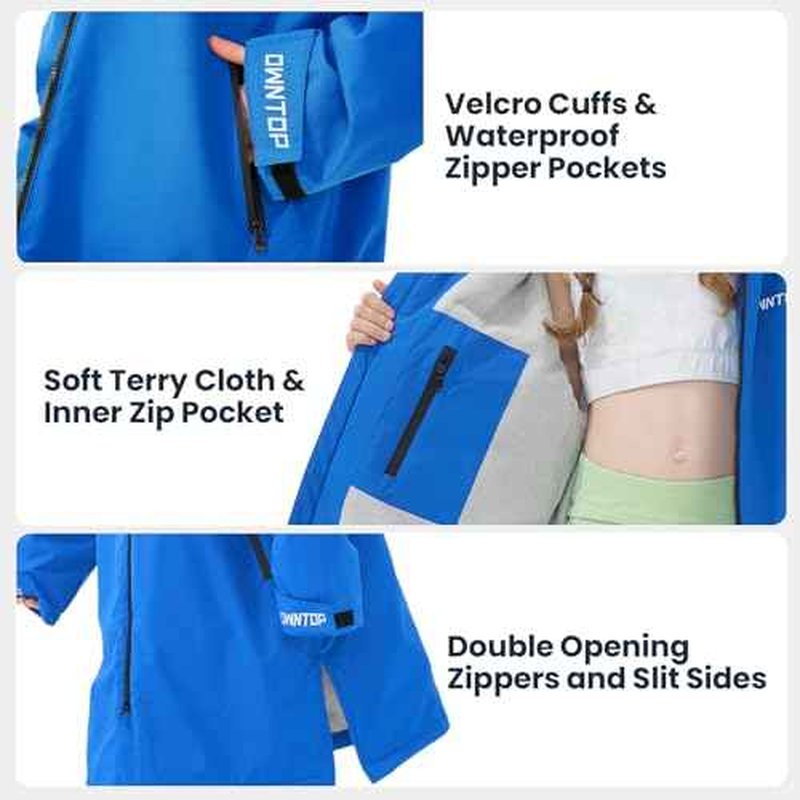 Owntop Swim Parka Surf Poncho for Kids Youth and Adult, Unisex Oversized Bat Wing Hooded Changing Robe Windproof Waterproof