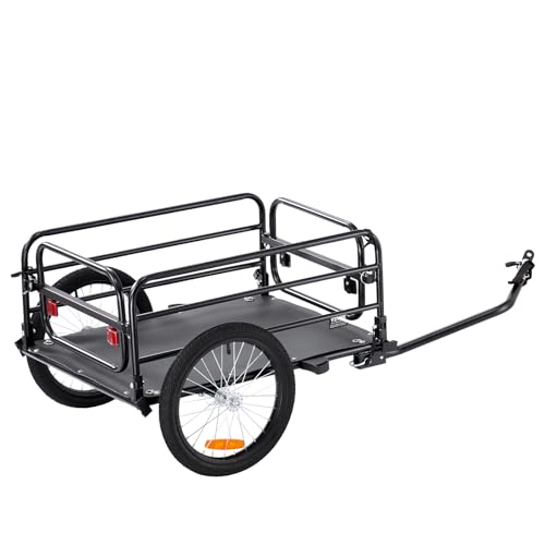 VEVOR Bike Cargo Trailer, 160 lbs Load Capacity, Heavy-Duty Bicycle Wagon Cart, Foldable Compact Storage & Quick Release with Universal Hitch, 16" Wheels, Safe Reflectors, Fits 22"-28" Bike Wheels