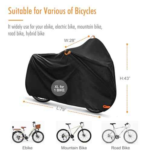 Bike Cover Waterproof Outdoor, Bicycle Cover Outdoor Storage Waterproof Protect from Rain Dust UV for Ebike Electric Bike Mountain Road Bike (XL for 1 Bike)