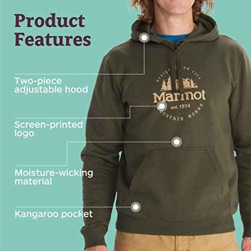 Marmot Men's Culebra Peak Hoody - Hooded Midweight Pullover Fleece Sweatshirt with Screen Printed Graphic and Kangaroo Pocket
