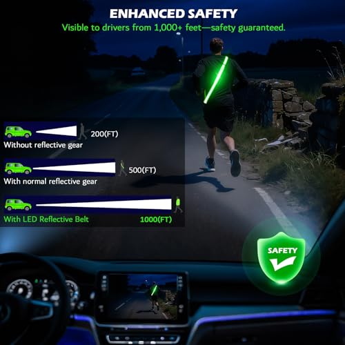 LED Belt Reflective Sash for Walking at Night, High Visibility Reflective Running Gear Night Walking Safety Gear LED Light Up Running Belt Reflective Gear for Runners Walkers Men Women