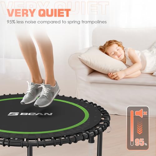 BCAN 40" Foldable Mini Trampoline, Silent Bungee Cord, Stable & Quiet Exercise Rebounder for Kids Adults Indoor/Garden Workout Max 450 LBS - Green