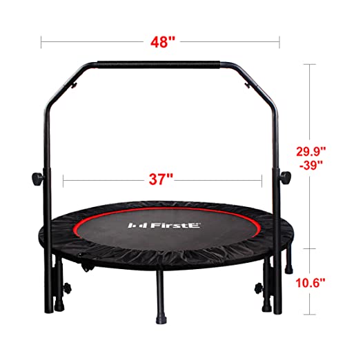 48 Inch Foldable Fitness Trampolines with 4 Level Adjustable Heights Foam Handrail,Jump Trampoline for Kids and Adults Indoor&Outdoor, Max Load 440lbs