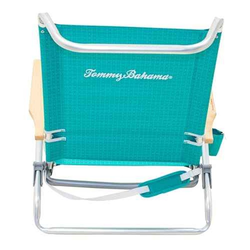 Tommy Bahama 5-Position Lay Flat Cup Holder and Towel Bar Beach Chair, 1-Pack, Turquoise Check