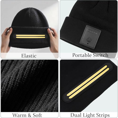 Beanie with Light, 230¡Æ Wide Beam Unisex USB Rechargeable, Headlamp Beanie Winter Knitted Cap Gifts for Men Dad Husband Him (Black)