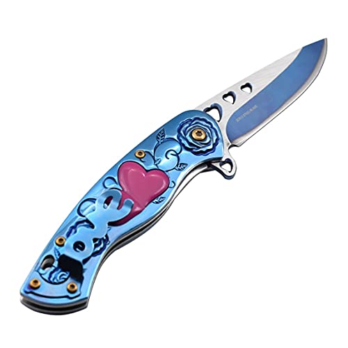 Snake Eye Tactical 7" Cupid Heart Ladies Valentines day Pocket Knife with LOVE Pocket Clip Included (Blue)