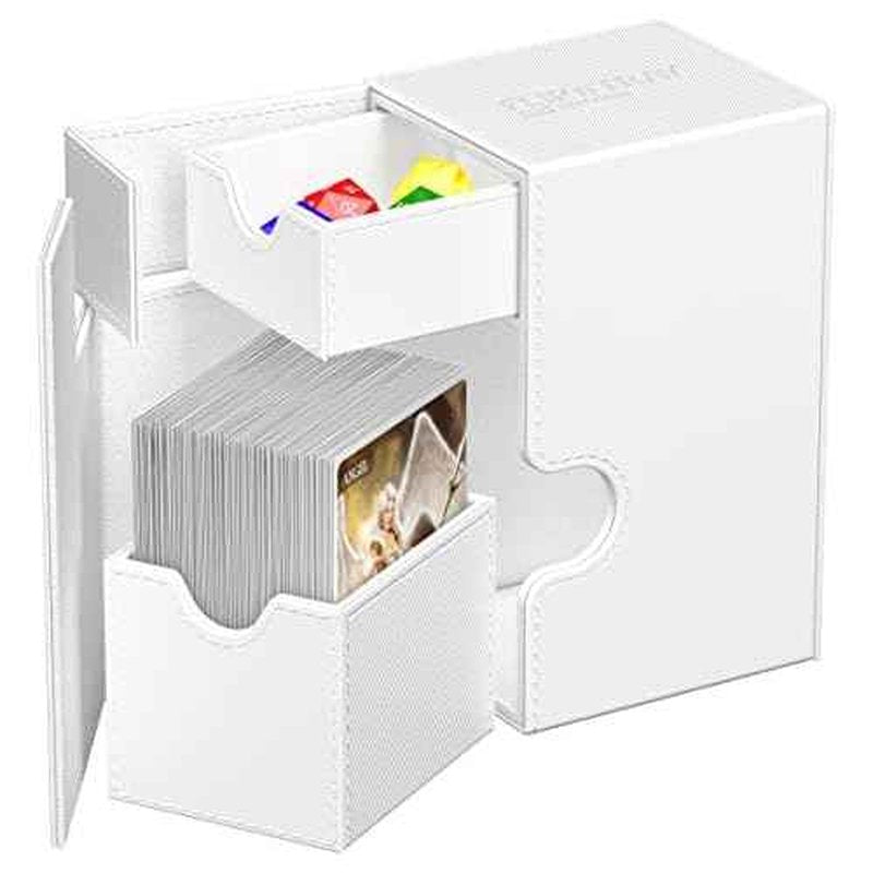 Ultimate Guard Flip'n'Tray 80+, Deck Case for 80 Double-Sleeved TCG Cards + Dice Tray, White, Independent Magnetic Closure & Microfiber Inner Lining