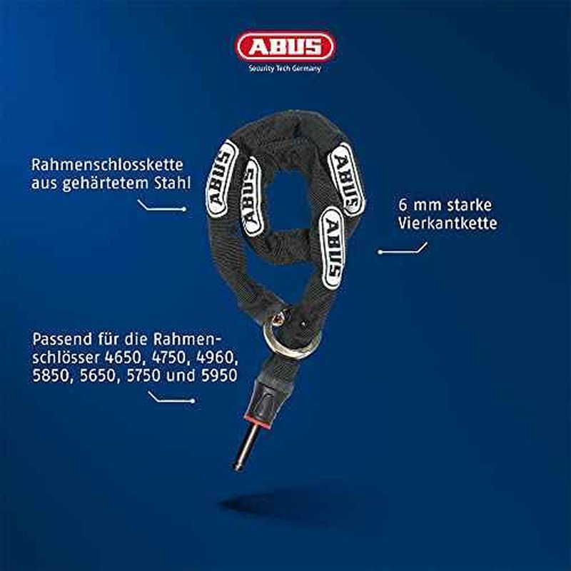 ABUS Frame Lock Mortise Chain, Adaptor Chain 6KS, 6 mm Thick Chain Lock, Secondary Security for Bicycles, Black