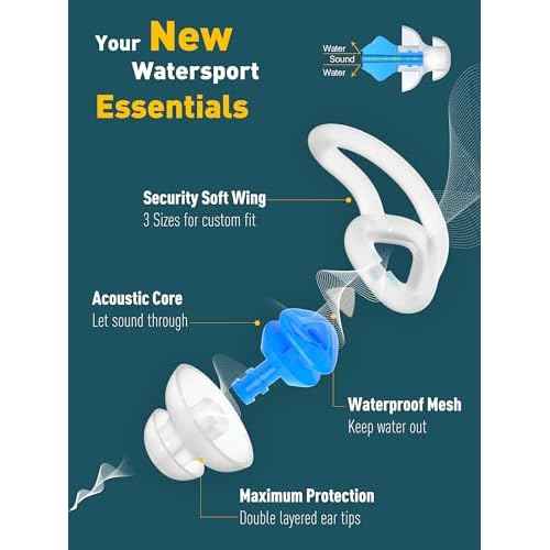 Ear Plugs for Swimming Surfing with Lanyard, Block Out Water Let Sound in, Reusable Comfy Custom-fit Swim Waterproof earplugs Men Women for Swimmer Shower Pool Bath Water Sports