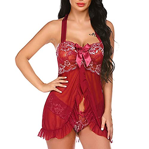 Generic lingerie for women sexy naughtyLace Lingerie for Women Front Closure for Sex Babyboll for Sex Naughty See Through Teddy Pajamas Cute Honeymoon Nightwear, 3X-Large, 8#red